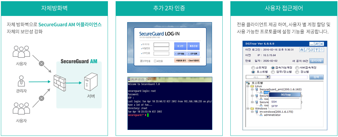 자체방화벽, 추가2차인증, 사용자접근제어